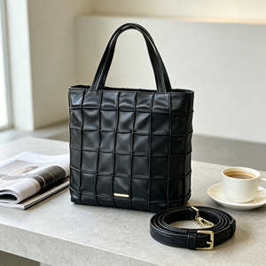 Bolso Tote Cuadrado de Mujer a la Moda con Diseño de Cuadrícula Tejida, Correa Ajustable Desmontable, Bolso de Mano Multifuncional para Uso Diario - Product Image 6