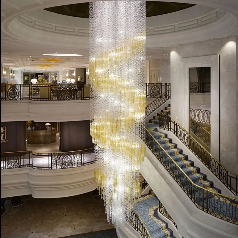 Large Chandelier Stair Luxury Hanging Crystal Light Long Led Modern Pendant Lighting