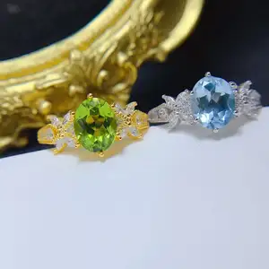 Hot Popular Mood Changing Color 925 Sterling Silver Gold Filled Natural Topaz And Peridot Jewelry Rings For Women