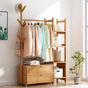 <b>Clothes</b> <b>Rack</b> With Drawers Bamboo Standing Storage Organizer For Bedroom Multifunctional Clothing <b>Rack</b> Rectangle Shape - Product Image 1