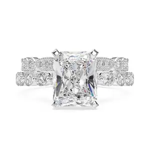 18K White Gold Ronde Diamond Dames Bridal 925 Zilveren Engagement Ring Set Met Bijpassende Band