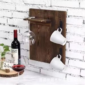 Estante de pared de madera maciza para copas de vino con ganchos para tazas para almacenamiento en la cocina - Product Image 3