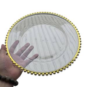 Plaque de chargeurs de vaisselle transparente de luxe de 8 pouces 13 pouces à <span class=keywords><strong>bord</strong></span> doré pour la location de mariage - Product Image 3