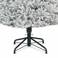 Sapin de Noël Artificiel Entièrement Floqué 1,8m 2,1m 2,4m, Effet Neige Abondante, Blanc, avec Support Métallique Robuste pour Événements Festifs