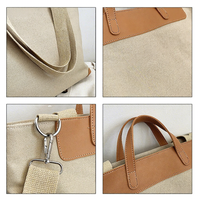 Sac fourre-tout vintage coréen en toile avec poignée en cuir, grande capacité, fermeture éclair, idéal pour l'automne, l'hiver, l'été et la plage (vente en gros)