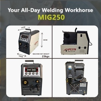 Mesin Las Inverter APEXYN Industrial MIG250 220V Baru MIG MAG MMA Kawat 0.8/1.0mm Tugas Berat 250AMP