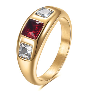 <b>Diamond</b> <b>Ring</b> 8MM Princess Cut Stainless Steel 18K Gold Plated Women's Jewelry Everyday Wear Geometric Design - Product Image 3