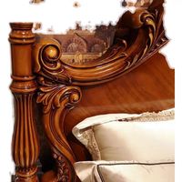 Lit King Size en Bois Massif Style Européen Vintage Sculpté avec Finition Chêne Américain pour Mobilier de Chambre d'Hôtel