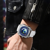 BINBOND jam tangan kuarsa persegi pria, arloji olahraga desain Dial Planet biru kreatif baru 700, jam tangan silikon tahan air bercahaya untuk pria