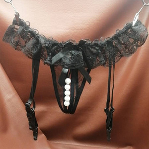 Ding Zhi Mei Bas cuissardes transparents en dentelle avec porte-jarretelles, culotte érotique transparente pour femme à entrejambe ouvert - Product Image 4