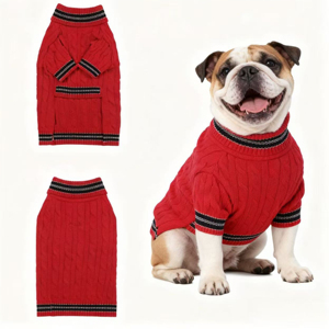 Pakaian Hewan Peliharaan Bergaris Merah untuk Anjing Kucing Jumpsuit Pullover Kostum Hewan Peliharaan Mantel Hoodie Anjing Pakaian Anjing Kecil Hangat - Product Image 1