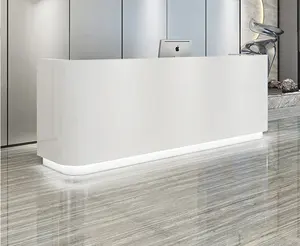 Mostrador de recepción de oficina de clínica grande moderno mostrador de recepción de salón de belleza de madera blanca de lujo a la venta con iluminación led