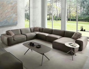 extra Deep Wide Comfortable 7 Seater <strong>Sofa</strong> Set Furniture Italian Luxury Combine Corner <strong>Black</strong> Leather <strong>Sofa</strong> - Product Image 1