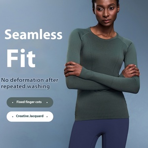 Women's Autumn Winter Long Sleeve Sports <b>Top</b> Breathable Stretchable for Running Fitness Leisure Yoga Solid Seamless Drawstring - Product Image 5