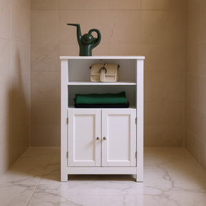 Mobiletto da Bagno a 2 Ripiani in Legno, Autoportante e Salvaspazio - Product Image 2