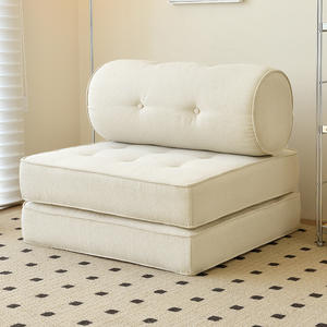 Cream Modular <b>Sofa</b> Bed Square Shape Tufted Foldable Removable Washable Cover Foam Filling L Shaped Design For <b>Kids</b> Adults - Product Image 5