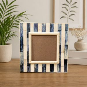 Handmade Resin Photo <b>Frame</b> Blue And White Striped Design Freestanding Horizontal <b>4x4</b> Inch - Product Image 1