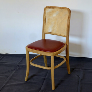 GDRS GDRS-C21 Midcentury Solid Wood Commercial Restaurant <b>Chair</b> Red <b>Upholstered</b> Seat Cane Back Eco-Friendly Durable Easy Clean - Product Image 1