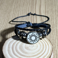 Bracelet tressé multi-couches rétro fait main en alliage de pierre naturelle, motif soleil et lune, lumineux, pour homme et femme, vente en gros