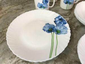 Vaisselle en porcelaine opale bleue, peinte à la main, écologique, assiettes, bols, tasses - Product Image 4