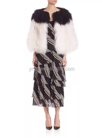 YR195 Accepter Custom Make Women O-Neck Fashion Real Mongolian Lamb Fur Jacket Contract Color Shearling Coat for Party
