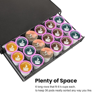 Tiroir de rangement pour dosettes K-Cup avec 36 compartiments - Étagère en maille métallique pour dosettes de café, idéal pour la maison ou le coin café du bureau - Product Image 4