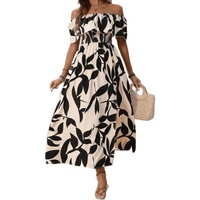 Robe longue d'été florale à volants pour femme, épaules dénudées, manches courtes, dos nu, corsage à volants, ourlet fendu, robes de plage