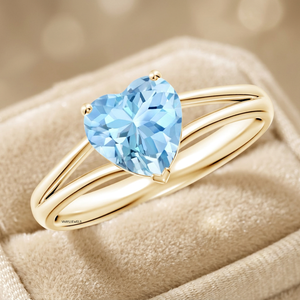 Anillo de Compromiso Solitario con Gema Azul Cielo en Corte Corazón, Diseño de Vástago Dividido, Rodio para Mujer, Oro de 10K/14K/18K, Plata de Ley - Product Image 1