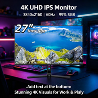 Nouvel écran 27 pouces 4K UHD IPS 60Hz DP à cadre fin, écran large, 99% SRGB pour le bureau, la maison et les entreprises