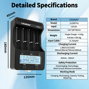Chargeur intelligent LCD LiitoKala Lii-500 Pro amélioré avec adaptateur, 4 modes de fonctionnement, testeur de capacité de batterie et <span class=keywords><strong>ACIR</strong></span> - Product Image 3