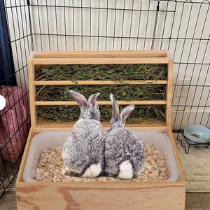 Mangeoire transfrontalière en bois massif pour hamsters et lapins, support d'alimentation pour cochons d'Inde et lapins, panier à foin, fournitures pour petits animaux - Product Image 2