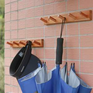 Porte-manteau mural pliant en teck naturel, style ferme, avec 5 crochets en bois, multifonctionnel, rustique, pour salle de bain - Product Image 6