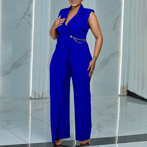 Tute estive di ultima generazione per <span class=keywords><strong>donna</strong></span> elegante colletto in vita catena ampia gamba larga <span class=keywords><strong>tuta</strong></span> da <span class=keywords><strong>donna</strong></span> - Product Image 2