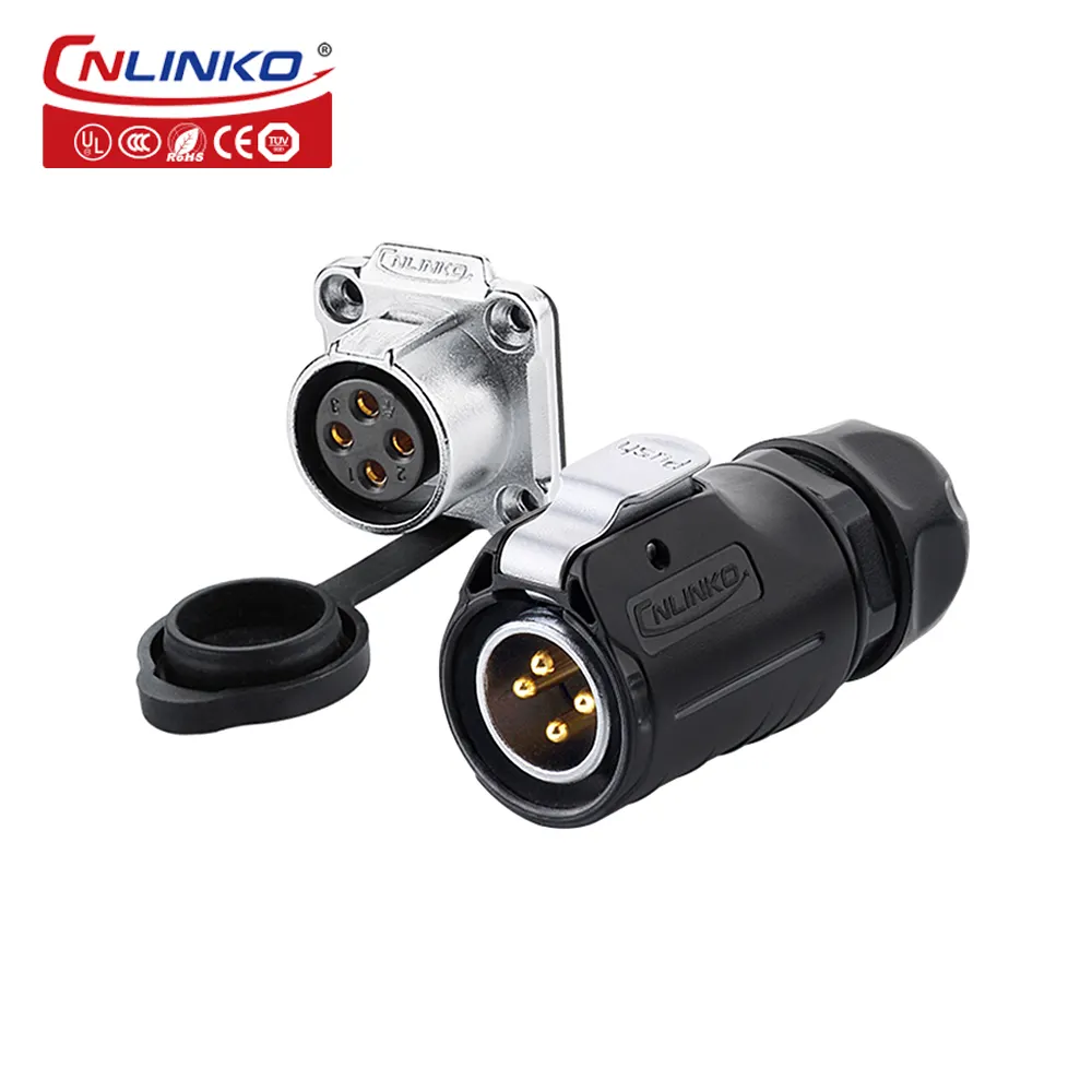 Impermeable eléctrica macho hembra conector de 4 pines con polvo tapa de pantalla Led