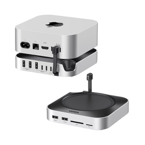 Station d'accueil et support UGREEN pour Mac <span class=keywords><strong>Mini</strong></span> M4/M4 Pro, boîtier SSD NVMe, 3 ports USB 10 Gbps, USB-C, USB-A, lecteur de carte SD, argent - Product Image 1