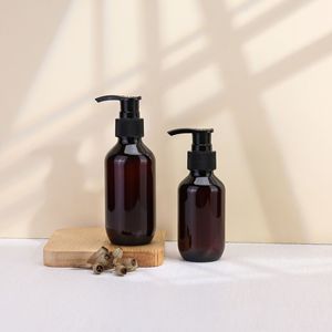 Brown PET <b>Shampoo</b> Bottle 100ml 130ml With Pump Travel Size For Daily Chemical Packaging - Product Image 2