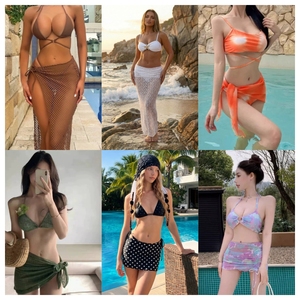 Hight Quality Halter Neck Print Stretch Swimwear With <b>Skirt</b> Bottom Ruffles Cut-Out Design Women 3 Piece <b>Bikini</b> <b>Set</b> - Product Image 3