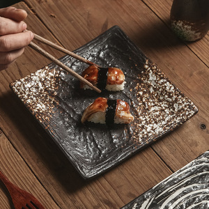 <span class=keywords><strong>Assiettes</strong></span> carrées texturées en céramique de style japonais vintage pour sushis, desserts, steaks, vaisselle de restaurant - Product Image 2