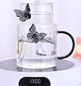Hot Sale Glas Wasser flasche Glas becher Schmetterling Design mit Strohhalm - Product Image 4