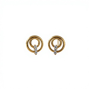 Pendientes de oro de 14k con círculos concéntricos, fabricante personalizado, diamante cultivado en laboratorio VVS1, joyería minimalista, regalo de boda para ella - Product Image 1