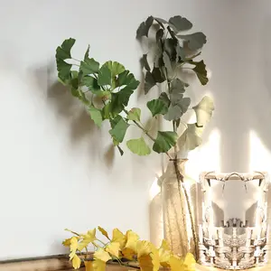 Decoração de casamento artificial ginko biloba, arranjo de folhas de ginko amarelo e verde