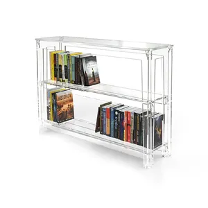 2024 Yageli new arrival 2 tier glass modern clear acrylic bookshelf for kids