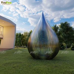 Sculpture en acier inoxydable poli miroir, forme moderne abstraite en goutte d'eau, pour jardin, bord de piscine, place publique, parc, hôtel, villa, art public - Product Image 6