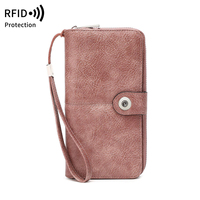 Tas wanita kulit PU sintetis, dompet panjang wanita, kulit PU sintetis, dompet uang, dompet tali pergelangan tangan untuk wanita