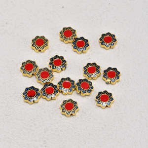 Retro Flower Alloy Beads <b>Red</b> Blue Gold Plated For <b>Bracelet</b> Making DIY Jewelry Accessories 10mm Part Number 035 - Product Image 1