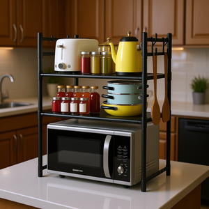 Scaffale per microonde Jiurui a 3 livelli con ripiani portaoggetti per l'organizzazione della cucina, design moderno, organizer autoportante - Product Image 2