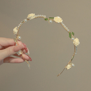 Elegant <strong>Handmade</strong> White Red Rose <strong>Flower</strong> Pearl Headband Hairband Wedding Accessories <strong>Hair</strong> Jewelry Bridal Crowns Tiaras <strong>Hair</strong> <strong>Hoop</strong>