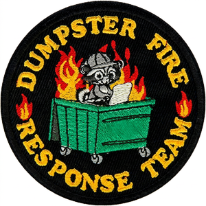 Parche de tela termoadhesivo con diseño de mapache del equipo de respuesta a incendios en contenedores, bordado circular de sarga, para bolsos y sombreros - Product Image 1