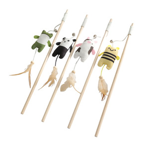 Baguette <span class=keywords><strong>de</strong></span> chat avec manche en bois massif, clochette, résistante aux morsures, jouet interactif pour le nettoyage des dents, plumes pour l'auto-entretenissement - Product Image 1