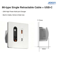 Prise murale Jekon 86 avec câble USB C rétractable, charge rapide 20W, chargeur multi-ports